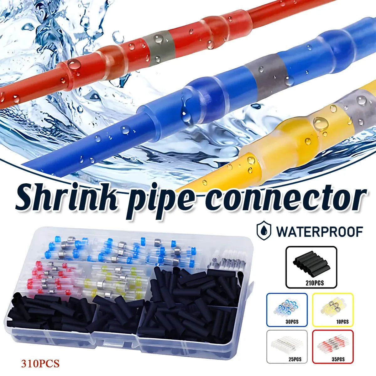 310 Piece Waterproof Heat Shrink Solder Wire Connector Sleeve Terminal Kit